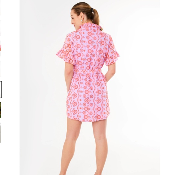 Abbey Glass Abbeyglass Small S Katie dress lavender coral eyelet shirtdress - Picture 3 of 8
